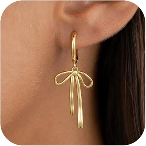 Jewelry - CZ Pearl Drop Gold Bow Earrings For Women Jewelry Huggie Hoop Stud Earrings